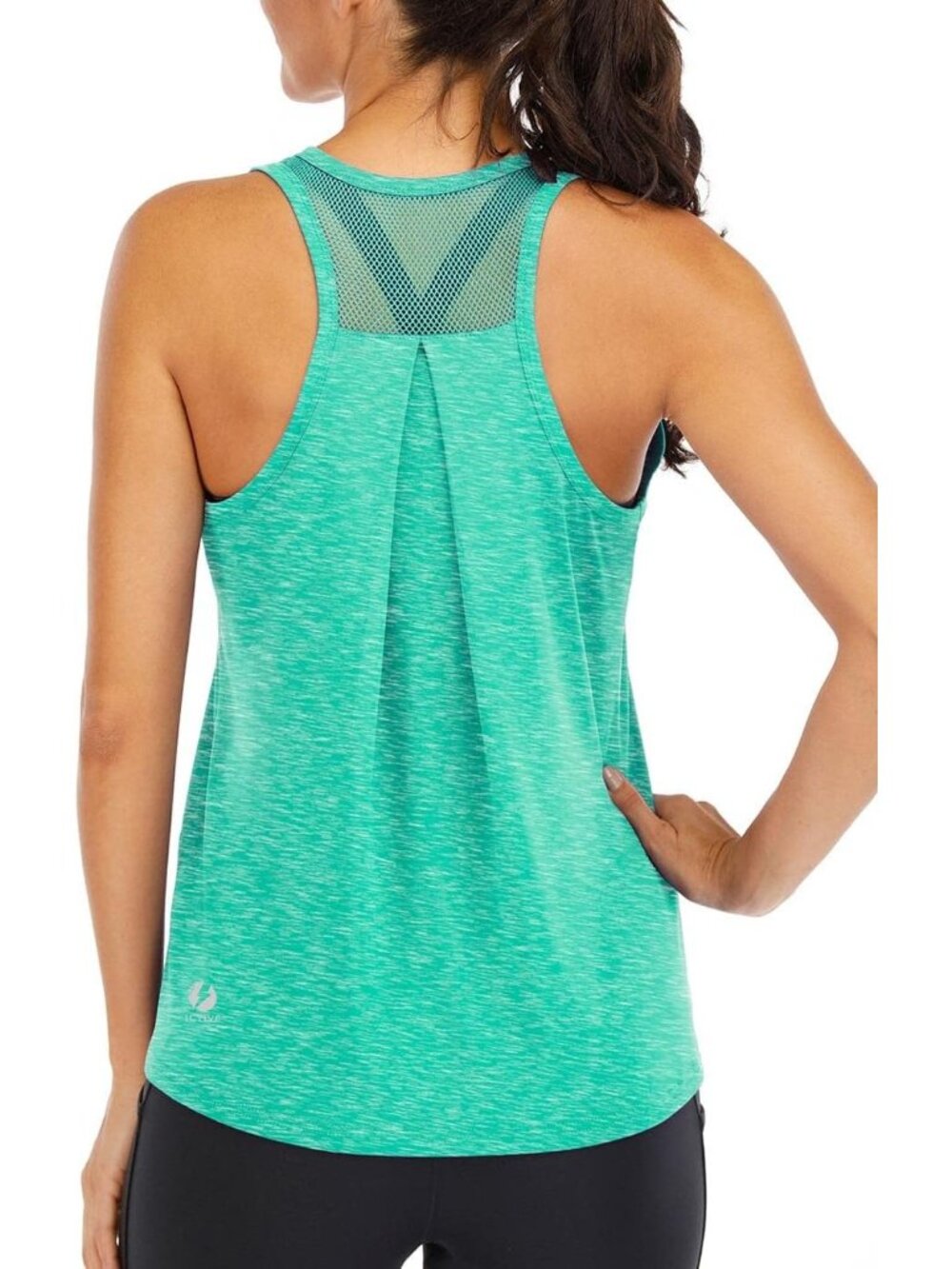 〽️Women Light Green Loose Fit Racerback Mesh Backless Muscle Tank Workout Tops